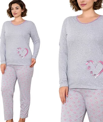 Obrázek produktu pro Dámské pyžamo dlouhé noční pyžamo 100% bavlna Neti 2041, šedá, XL