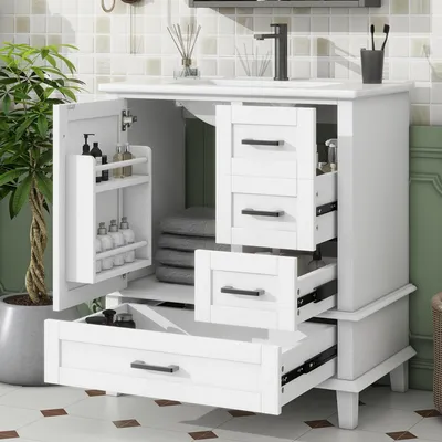 Immagine prodotto di Mobile da bagno con lavabo, dimensioni 76x46x83,5 cm, mobile lavabo autoportante, colore bianco