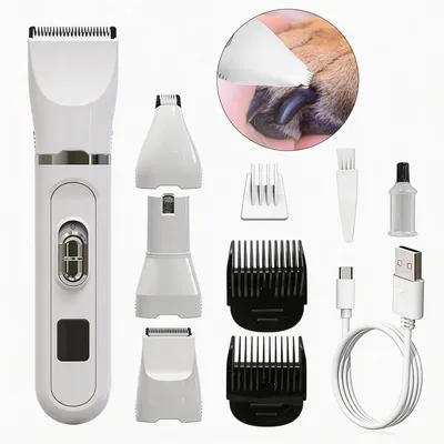 Produktbild von 4-in-1 Katzen- und Hunde-Haarschneider, leise mit LCD-Display, Profi-Trimmer für Pfoten, Gesäß und verfilztes Fell, ideal zur Fellpflege zuhause