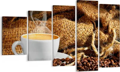 Produktbild von Bild auf Leinwand - Leinwandbild - Cappuccino Tasse Körner Beutel - 100x60cm - Wand Bild - Wanddeko - Leinwanddruck - Bilder - Kunstdruck - Wanddekoration - Leinwand bilder - Wandkunst - EG100x60-2383