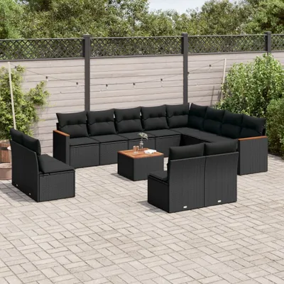 Produktbild von 13-tlg. Garten-Sofagarnitur mit Kissen Schwarz Poly Rattan 3258877