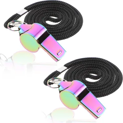 Produktbild von 2 Stück Pfeife mit Lanyard - Edelstahl - Bunt und laut - Für Trainer, Schiedsrichter, Notfälle
