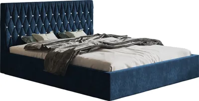 Produktbild von Doppelbett 180x200 cm Crystal - Schlafzimmer Polsterbett mit Lattenrost, Bettkasten - Kopfteil mit Knöpfen, Samt Dunkelblau