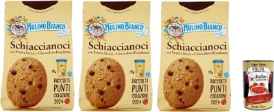 Produktbild von Mulino Bianco, Biscotti Frollini Schiaccianoci Frutta Secca e Cioccolato Fondente, Kekse mit getrockneten Früchten und dunkle Schokolade, biscuits cookies 3x 300g + Italian Gourmet polpa 400g