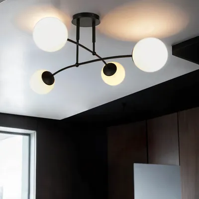 Produktbild von Deckenlampe Modern Schwarz Weiß Kugel Schirm 4x E14 Deckenleuchte Wohnzimmer Esszimmer
