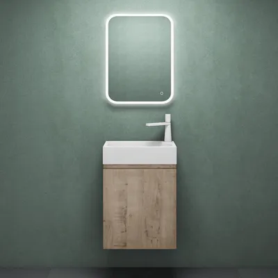 Produktbild von Mai & Mai Badmöbelset Badezimmermöbel bestehend aus Waschbecken LED-Spiegel und Waschbeckenunterschrank in Eiche Greige, BTH: 46x26x63cm Pisa02