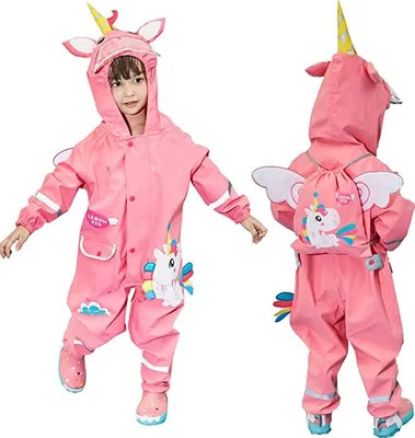 Produktbild von Regenjacken , M -Mädchen Jungen Regenmantel Kinder mit Kapuze Overall Regenanzug Atmungsaktiv Leicht Regenfestes Regencape mit Tasche Regenkleidung Matschanzug Mit Reflektierenden Streifen 1-8 Jahre