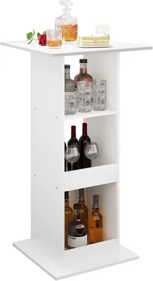 Produktbild von WOLTU Bartisch Bistrotisch Stehtisch Küchentisch Tresentisch , eckiger Tisch mit 3 Regalfächern, für Bar Küche Wohnzimmer, aus Holzwerkstoff, Tischhöhe 112 cm, weiß