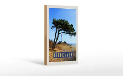Produktbild von Holzschild Reise 12x18 cm Hiddensee Leuchtturm Baum Weide Wiese