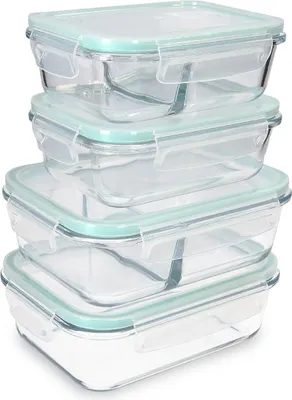 Produktbild von Navaris Glas Frischhaltedose Set mit Deckel - 4x Vorratsdosen in 2 Größen - auslaufsicher hitzebeständig kältebeständig - Glasbehälter Boxen