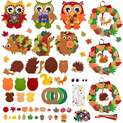 Produktbild von Filz Bastelset Herbst für Kinder, 9-teilig, mit Eule, Igel, Kränzen, ab 3 Jahre