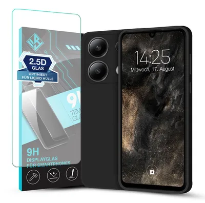 Produktbild von Hülle für Xiaomi Redmi Note 13 5G mit 9H Displayglas Displayschutz Case Cover Bumper Smartphone Softgrip Schutzhülle Farbe: Schwarz