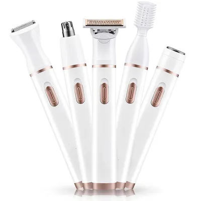 Produktbild von Elektrischer Haarentferner, 5 in 1 USB Ladekopf aus Edelstahl, Abnehmbarer Damen Gesichtsrasierer FüR Ihr Gesicht, Nase, Haare, Augenbrauen, Arme