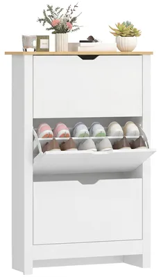 Produktbild von HOMCOM Schuhschrank Schuhregal mit Schublade für 18 Paar Schuhe Weiß+Natur
