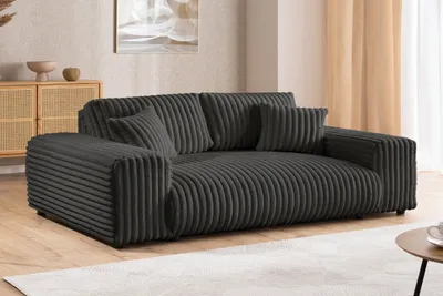 Produktbild von Mollis - Sofa 3 Sitzer aus Dunkelgrau Plüschcord mit schöner Sitzkomfort