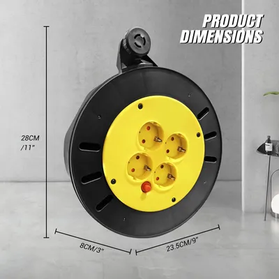 Immagine prodotto di Bobina con cavo di prolunga - 4 prese - 10 metri - Per uso esterno - Cavo resistente - Protezione termica contro sovraccarichi - Ideale per giardino e officina