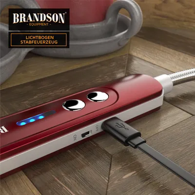 Produktbild von Brandson 2x Feuerzeug elektrisch, Lichtbogen Stabfeuerzeug, USB aufladbar, Kerzenanzünder für Küche, Kerzen, Gasherde, Grill, Kamin, 2er Set