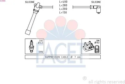 Produktbild von FACET 4.9504 Zündkabelsatz Zündleitungssatz für FIAT PUNTO (176) PUNTO Cabriolet (176C) für LANCIA Y (840A)