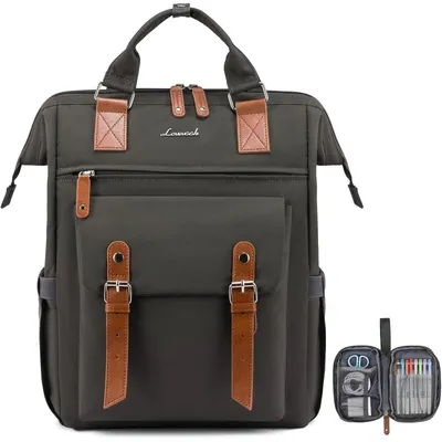 Produktbild von Laptop Rucksack Damen 17 Zoll mit USB Ladeanschluss Wasserdicht Dunkelgrau+braun