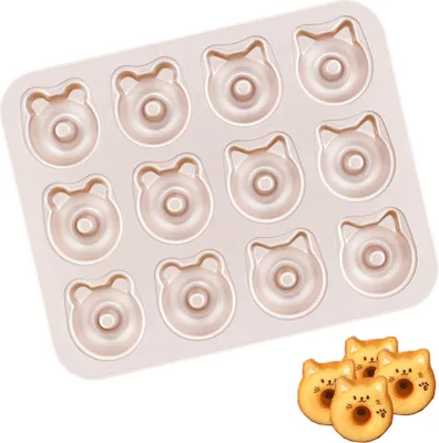 Image de CANDeal Moule à Gâteau Madeleine Avec Chat De Cartoon Et Panda Pour 12 Tasses, Plaque à Gâteau Cannelée Avec Revêtement Antiadhésif, Moule à Gâteau Biscuits-Cupcake-Muffin
