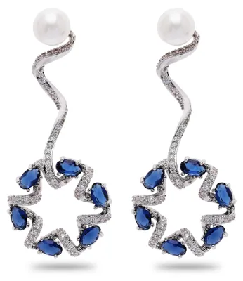 Image de AVANT-GARDE PARIS Boucles d'oreilles pendantes délicates bleu foncé à motif tourbillonnant