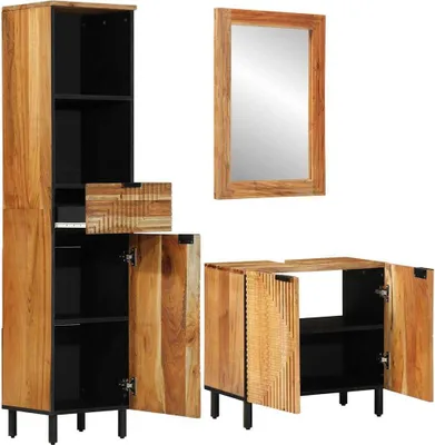 Imagen del producto de vidaXL Juego de muebles de baño con estantería, 3 piezas, color marrón, madera de acacia maciza