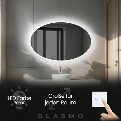 Produktbild von Spiegel mit Beleuchtung 150x70 cm Mila - Horizontal Oval Badezimmerspiegel mit LED Beleuchtung - Kaltweiß 7000K - LED Badspiegel Lichtspiegel