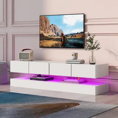 Produktbild von MODFU TV-Lowboard Weiß hochglanz TV-Schränke mit 16-farbiger LED-Beleuchtung,Fernsehtisch für Fernseher bis 55 Zoll, Fernsehbank,MDF,130×33×15 cm