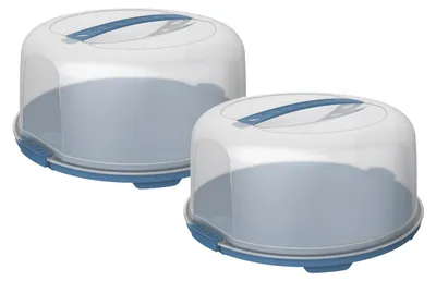 Produktbild von Rotho 2er-Set Tortenglocke hoch FRESH - Tortenbehälter 35,5 x 34,5 x 16,5 cm spülmaschinenfest - Kuchenhaube - Kuchen Transportbox mit Verschlusssystem
