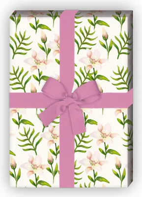 Produktbild von Zartes handgemaltes Geschenkpapier, Dekorpapier mit Lilien und Tulpen - G8493, 32 x 48cm