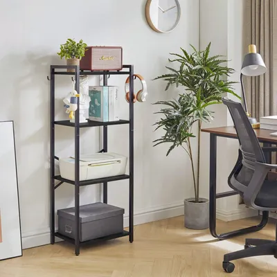 Bücherregal 4 Ablagen Stahlgestell Industrie-Stil Schwarz 112 cm