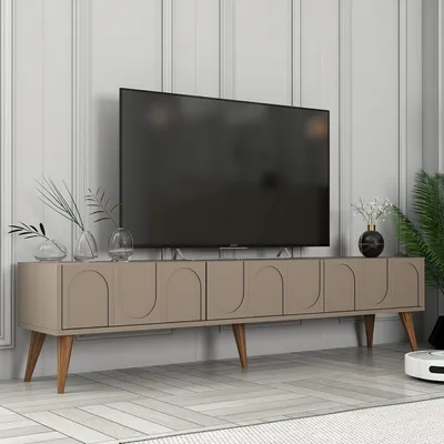Image de Scafa - Meuble TV, 180x35x44h cm Gris Taupe, 3 Portes