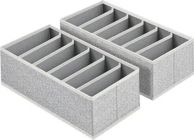 Image de Organisateur de tiroirs Unyqoos® pour sous-vêtements – range-vêtements et chaussettes pliable, lot de 2, en tissu non tissé gris, dimensions : 30 x 14 x 9 cm