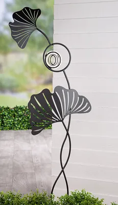 Obrázek produktu pro Zahradní zátka Gilde, "Ginkgo", motiv ginkgo, kov, černá,Polyuretan2, d. 5 cm, š. 40 cm, v. 128 cm 58313