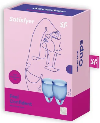 Immagine prodotto di Satisfyer, coppetta mestruale, Feel Confident - Set di coppette mestruali', 2 pezzi, 15 e 20 ml, riutilizzabile, sostenibile, facile da pulire, colore: blu