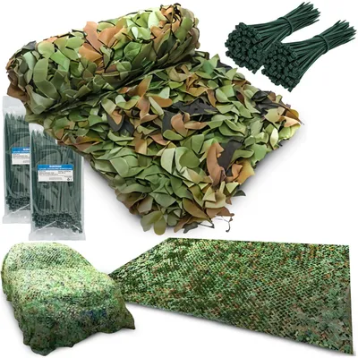 Image de Kit de camouflage Heckermann 4x6 mètres, modèle 150D, en filet, avec 200 attaches de câble - couleur vert