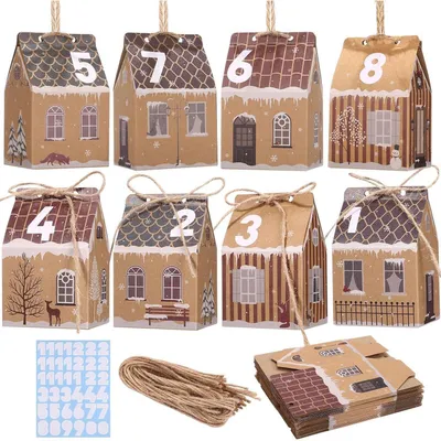 Produktbild von Adventskalender 24 Häuser Bastelset zum Befüllen mit Zahlenaufklebern