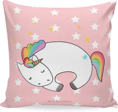 Produktbild von Mr. & Mrs. Panda Deko Kissen Einhorn Nacht - Rot Pastell - Geschenk, Menschen, Sofa, Einhörner, Träume, Unicorn, Freundin, Dekokissen, kuschelkissen 40x40, Polster