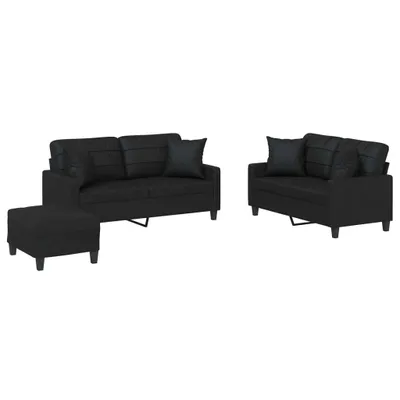 Produktbild von vidaXL 3-tlg. Sofagarnitur mit Kissen Schwarz Kunstleder