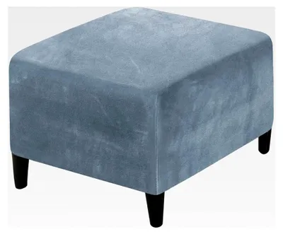 Produktbild von Quadratischer Schonbezug für Ottomane, elastischer Bezug mit abnehmbarem Hockerbezug, rutschfeste Husse für Fußhocker, grau-blau