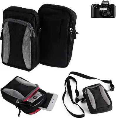Produktbild von K-S-Trade Fototasche kompatibel mit Canon PowerShot G5 X Gürtel-Tasche Holster Umhänge Tasche Kameratasche, schwarz-grau Brust-Beutel Brust-Tasche