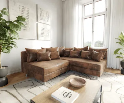 Produktbild von DELIFE Ecksofa Clovis Braun Antik Optik Ottomane Rechts Modulsofa