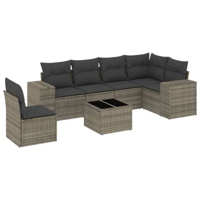 Produktbild von 7-tlg. Garten-Sofagarnitur mit Kissen Grau Poly Rattan