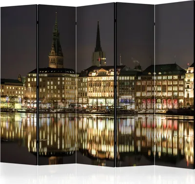 Produktbild von Akusticher Raumteiler Hamburg Foto Paravent 225x172 cm beidseitig auf Vlies-Leinwand bedruckt Akustikschaum Trennwand Spanische Wand Sichtschutz Home Office Deutschland Stadt d-B-0286-z-c
