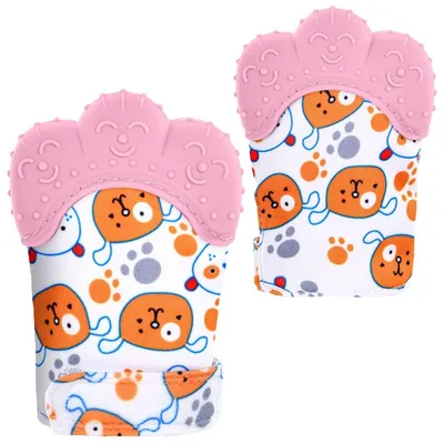 Produktbild von Beißhandschuhe für Babys, 2 Stück, BPA-frei, Rosa Bär, 0-6 Monate