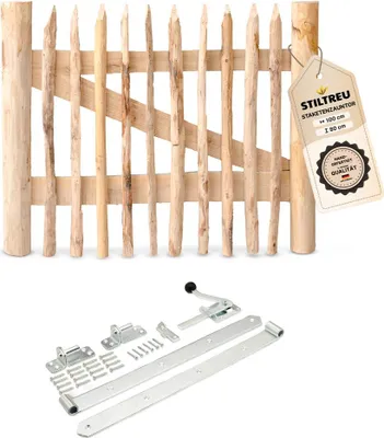 Produktbild von Classic Staketenzaun-Tor Set (silber) aus Edelkastanie, Breite 100 cm, Höhe 80 cm (genagelte Ausführung)