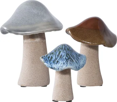 Immagine prodotto di Set di 3 funghi decorativi Tomar, verdi, marroni, blu.