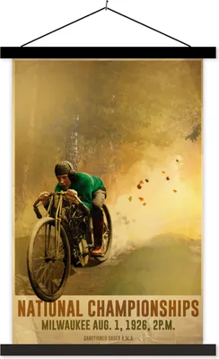 Produktbild von MuchoWow® Textilposter Mancave - Motorrad - Vintage - Rennen 120x180 cm mit schwarzem Rahmen - Fotos