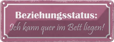 Produktbild von vianmo Blechschild 10x27 cm Beziehungsstatus quer im Bett Dekoration Spruch Zitat