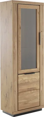 Produktbild von Vitrine >GRENO< in natur geölt, Wildeiche teilmassiv - 72x200x40cm (BxHxT)